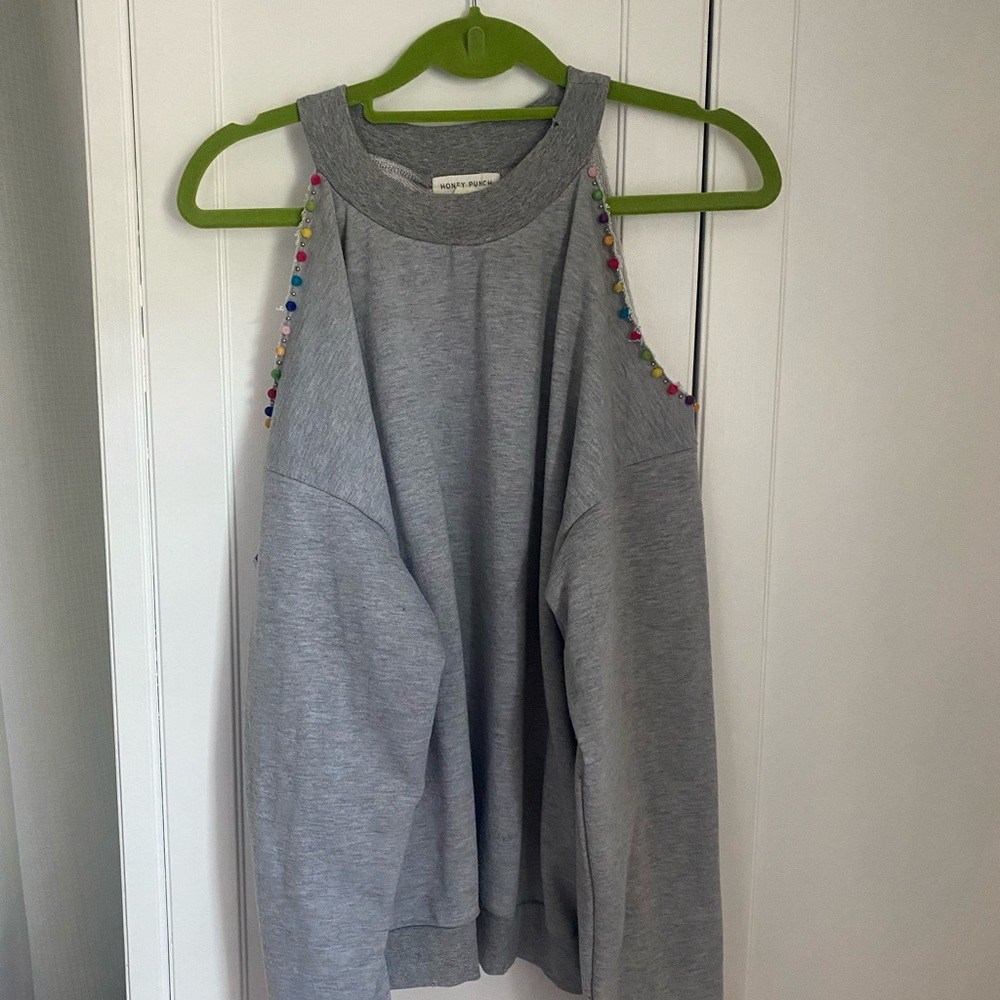 Open shoulder Pom Pom detail sweatshirt